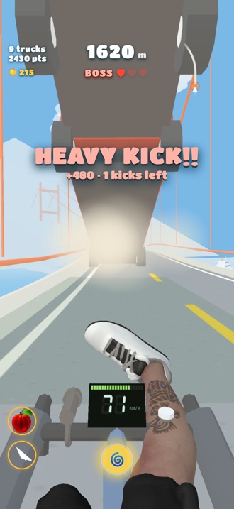 Landing a heavy kick on a boss truck on the Golden Gate Bridge